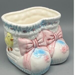 Vintage Baby Booties Planter, Pink and Blue Baby‎ Nursery Decor  1960s